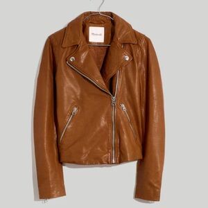 Madewell XXL Washed Leather Motorcycle Jacket in dried cedar